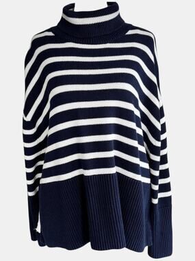 Gap Nautical Striped Summer Sweater Navy White Turtleneck 100% Cotton Size XL